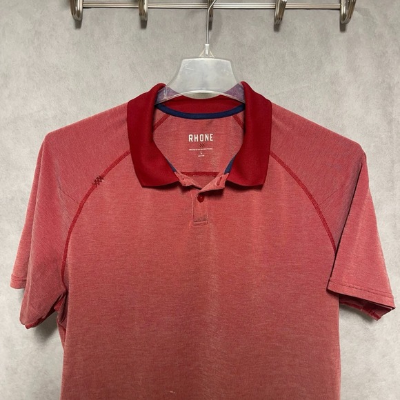 Rhone Polo Shirt Men's L Red Golf Delta Pique Hybrid Casual Commuter Performance - Picture 1 of 10